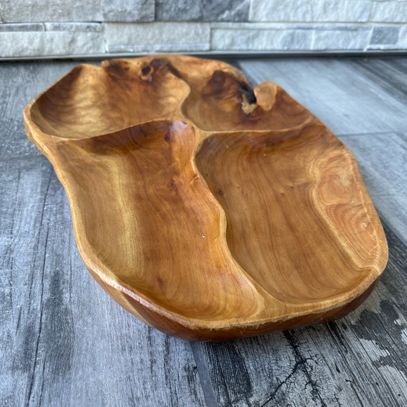 Natural Wooden Divided Serving Platter Hand Crafted Art Extra Large Size - Picture 3 of 15